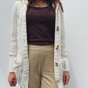 Classic Cable Knit Cardigan with Hood